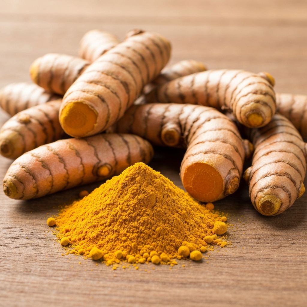 Curcuma longa turmeric roots and powder